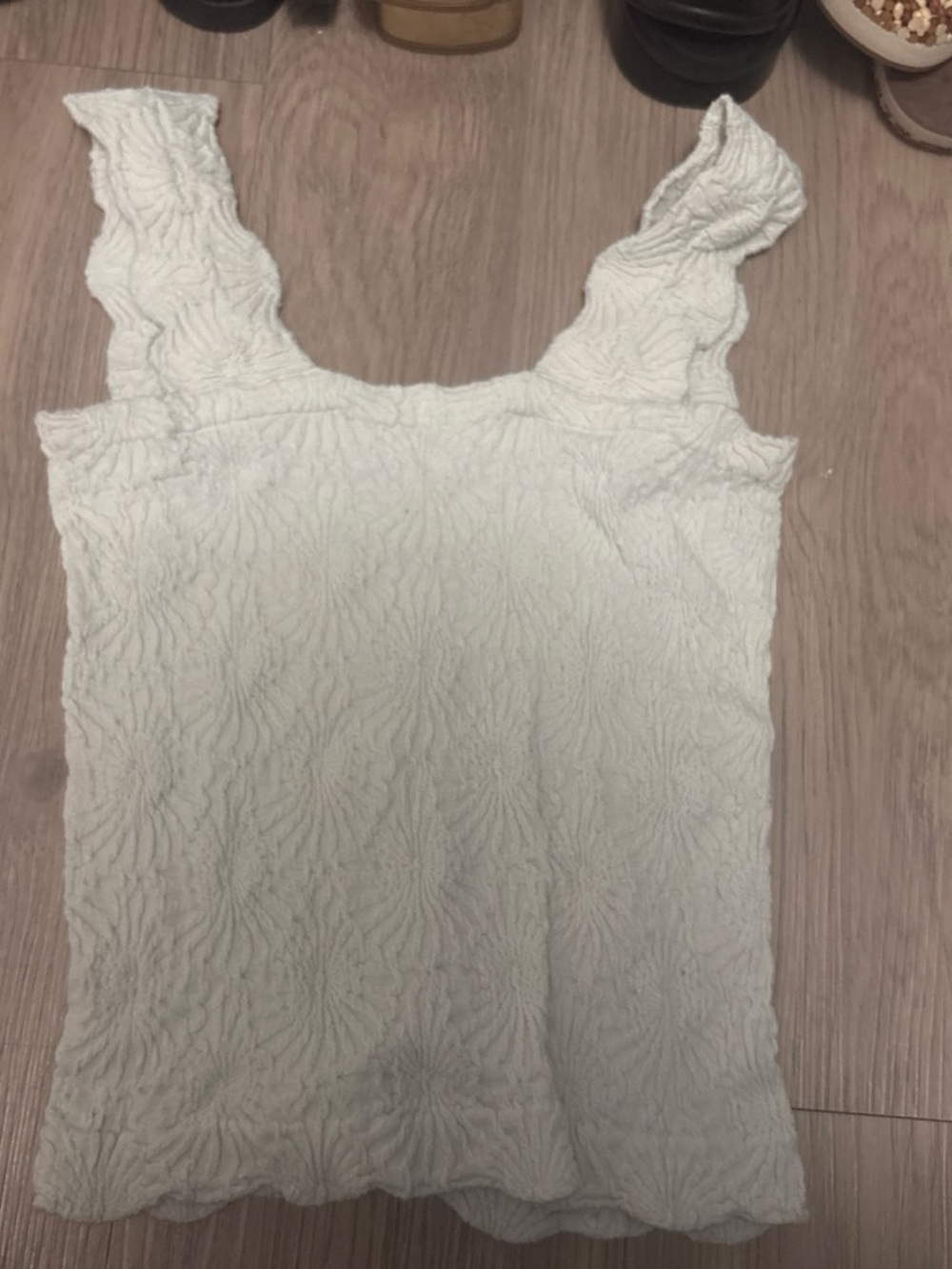 Free People Cream Ruffle Strap Textured Tank